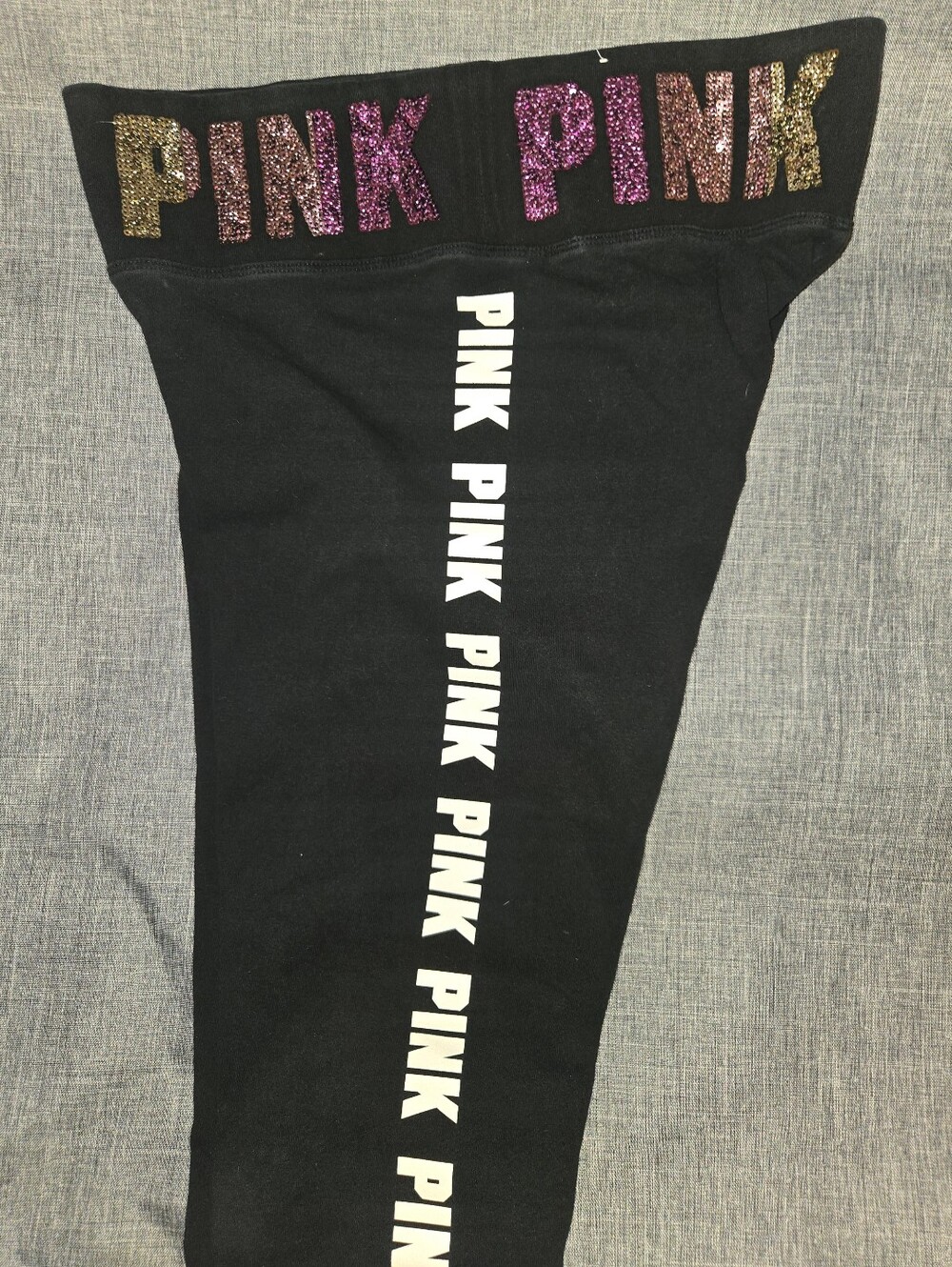 PINK Victoria's Secret Black Leggings with Glitter Logo - Picture 3 of 8